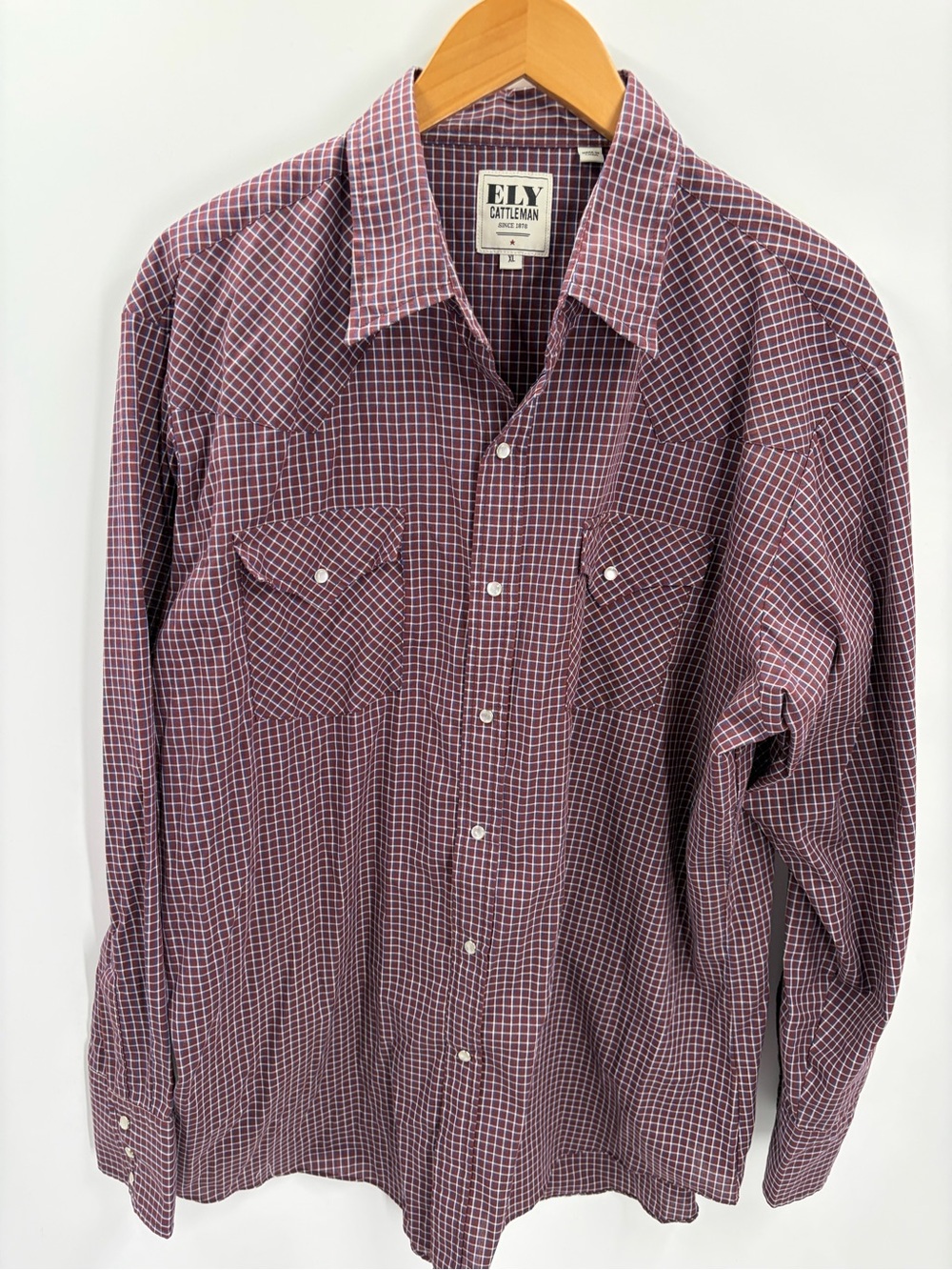 ELY Cattleman Men's Burgundy Check Western Shirt XL